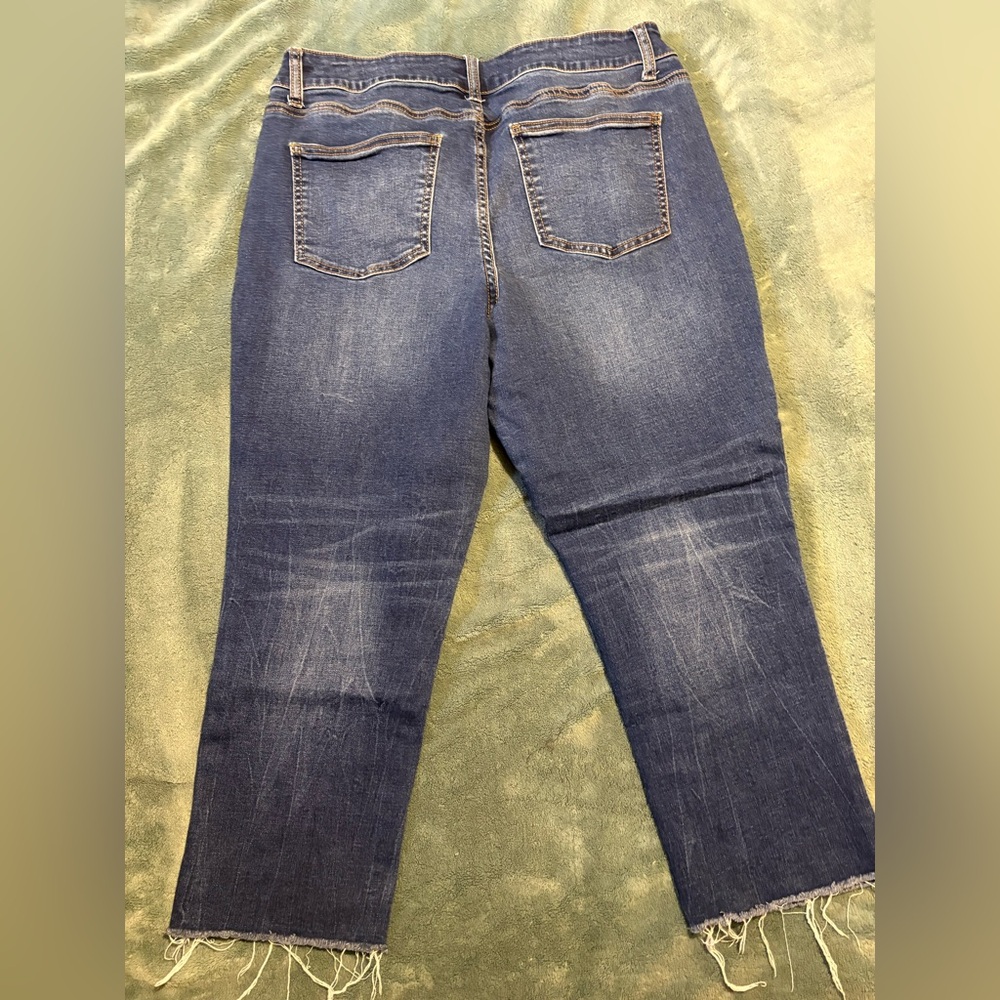 Maurices Dark Blue Distressed Cropped Skinny Jeans - Picture 2 of 2